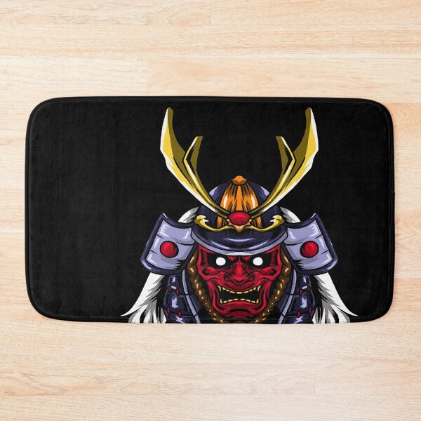 Item preview, Red Demon Samurai Mask Art - Japanese Oni Warrior Helmet With Gold Horns - Kabuki designed and sold by leen12 Art Designs Prints.