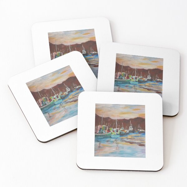 Item preview, Sunset Reflections: Working Boats & Trawlers – Gordon’s Bay Harbour (Triptych Panel 3) designed and sold by Ingrid Brooks.