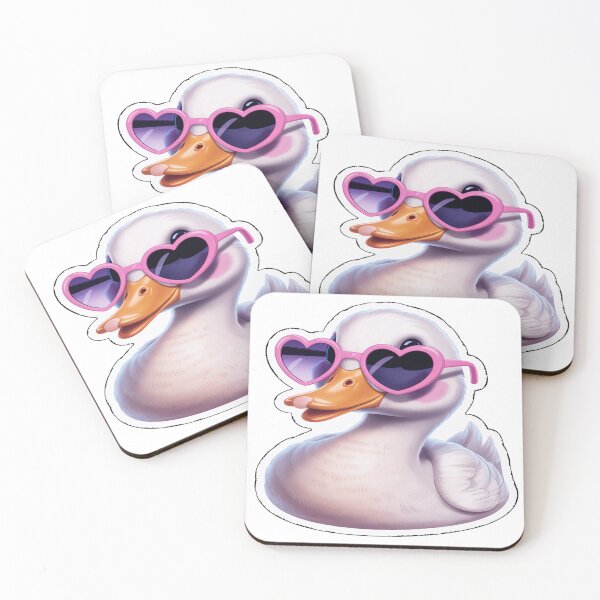 Item preview, Cute White Duck Sticker With Pink Heart Sunglasses in Modern Realistic Style for High Quality Prints designed and sold by ARTCREATESHOP.