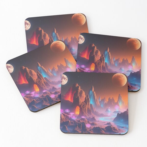 Item preview, Luminous Alien Landscape Under Twin Moons Glow designed and sold by ArtComixHaven.