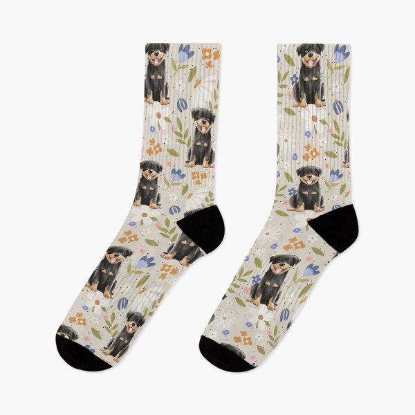 Item preview, Cute Rottweiler Dog Floral Cottagecore Nursery Pattern designed and sold by Big Day Out Designs.