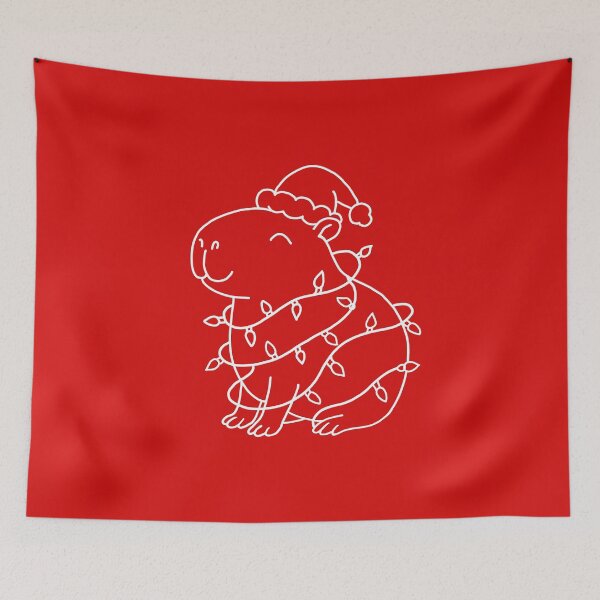Item preview, Santabara Capybara Tangled in Christmas Lights – Simple WHITE Line Art designed and sold by EmeraldeaArt.