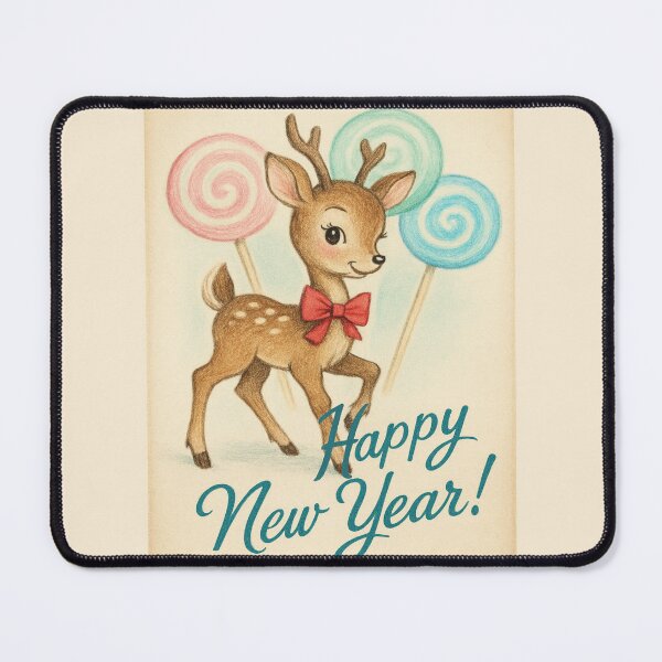 Item preview, Happy New Year - Vintage Reindeer with Lollipops printed by FELIA  designed and sold by Felia001.