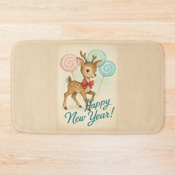 Item preview, Happy New Year - Vintage Reindeer with Lollipops printed by FELIA  designed and sold by Felia001.
