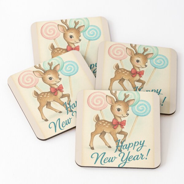 Item preview, Happy New Year - Vintage Reindeer with Lollipops printed by FELIA  designed and sold by Felia001.