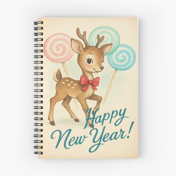 Item preview, Happy New Year - Vintage Reindeer with Lollipops printed by FELIA  designed and sold by Felia001.
