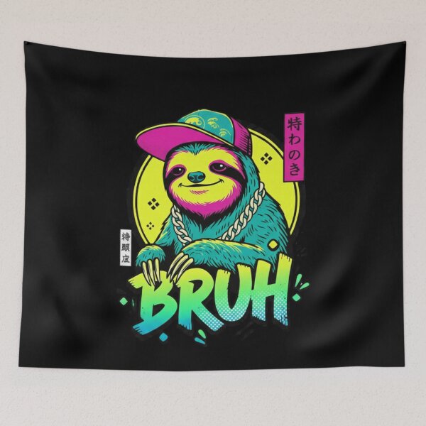 Item preview, Graphic Meme Sloth Bruh T-Shirt, vaporwave neon sloth gift, streetwear cartoon graphic tee, glitch aesthetic tee designed and sold by Kukiishop.