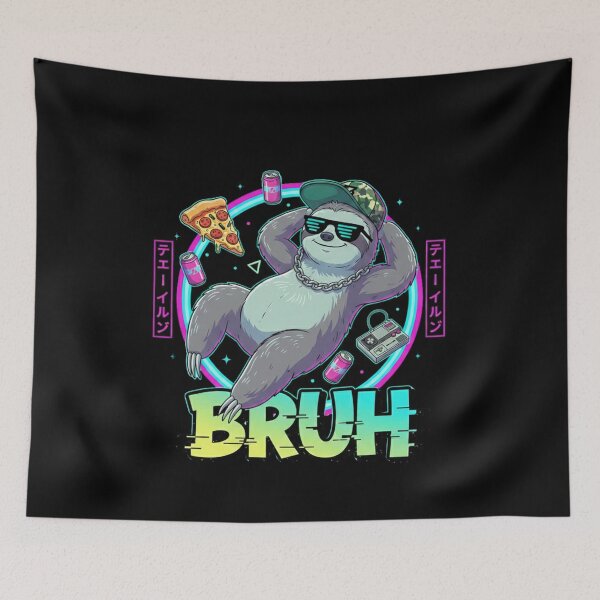 Item preview, Vaporwave neon sloth shirt Graphic Meme Bruh T-Shirt, funny cartoon gift, glitch streetwear graphic tee designed and sold by Kukiishop.