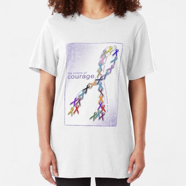 The Colors of Courage Cancer Awareness Ribbons Slim Fit T-Shirt