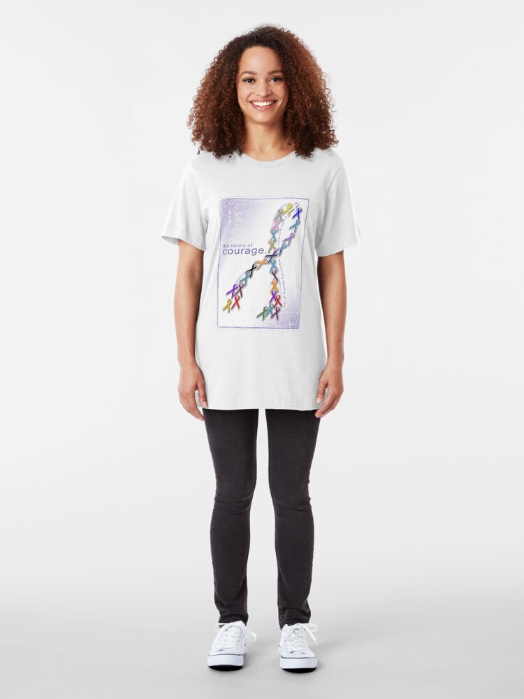 Alternate view of The Colors of Courage Cancer Awareness Ribbons Slim Fit T-Shirt