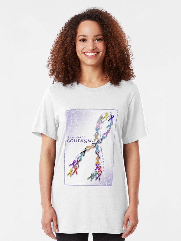 Alternate view of The Colors of Courage Cancer Awareness Ribbons Slim Fit T-Shirt