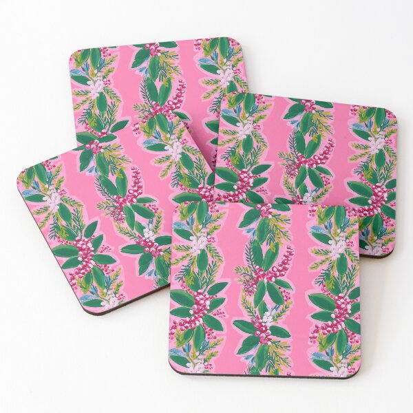 Item preview, Preppy Christmas garlands on pink designed and sold by SophieClimaArt.