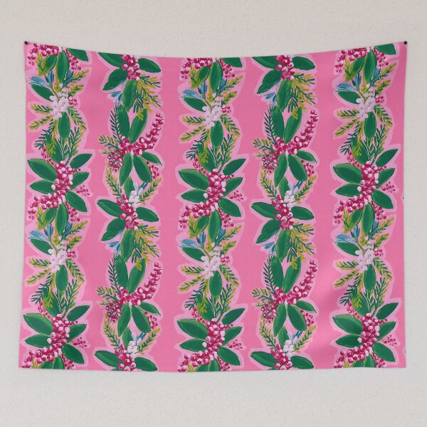 Item preview, Preppy Christmas garlands on pink designed and sold by SophieClimaArt.