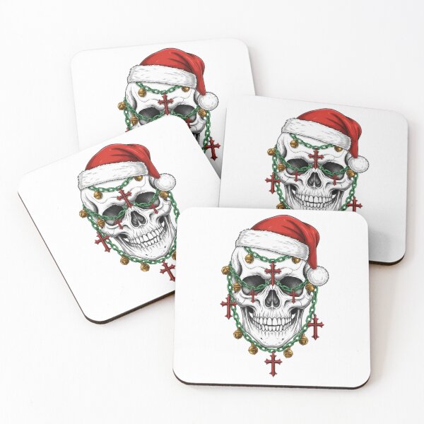 Item preview, Christmas skull with Santa hat and colorful religious crosses designed and sold by JonysCreativeDesigns.