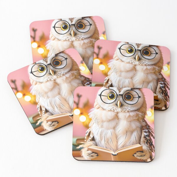 Item preview, Wise Owl Reading a Book With Glasses – Cozy Literary Animal Art Print designed and sold by 4TinyPaws.