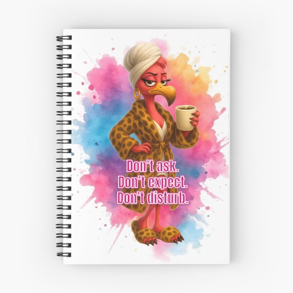 Aperçu de l'œuvre Motif Flamant Rose Insolent – Ne demandez pas. N'attendez rien. Ne dérangez pas. Cadeau pour maman sarcastique – Robe léopard Flamant Rose – Motif Éclaboussure de Couleurs – Humour de maman épuisée créée et vendue par DebuggedDressed.