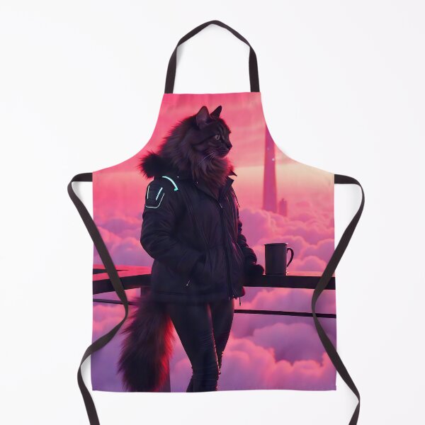 Item preview, Cyberpunk Cat Over the Neon Skyline designed and sold by BadBeaverDesign.