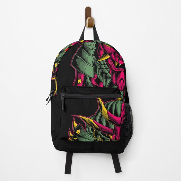 Item preview, Green Pink Samurai Demon Mask Art - Vibrant Warrior Armor With Skull Design - Neon designed and sold by leen12 Art Designs Prints.