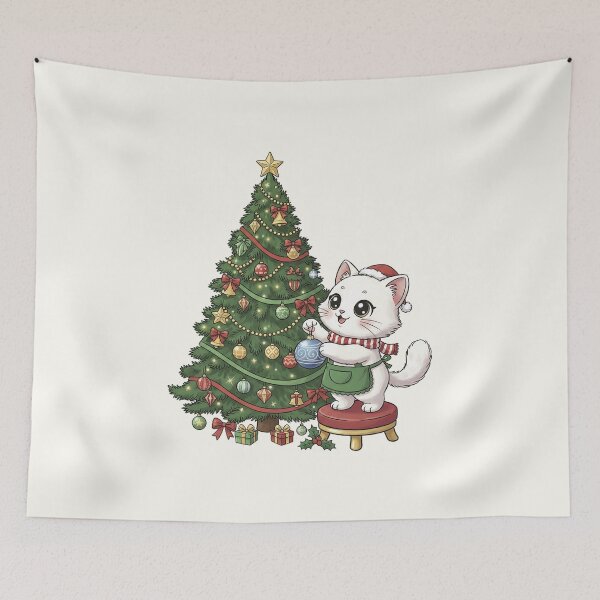 Item preview, Cute Christmas Tree Decorating Cat designed and sold by HoopeStylee.