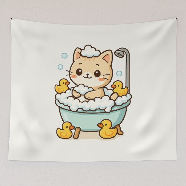 Item preview, Bathtub Cat With Rubber Ducks designed and sold by HoopeStylee.