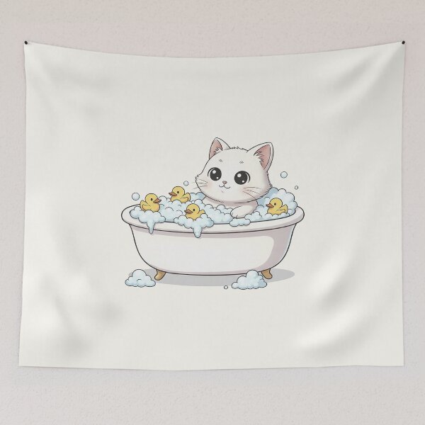 Item preview, Bathtub Cat With Rubber Ducks designed and sold by HoopeStylee.