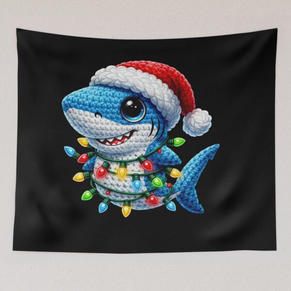 Item preview, Crochet Baby Shark: Adorably Festive and Wrapped in Lights designed and sold by Polarisofficial.