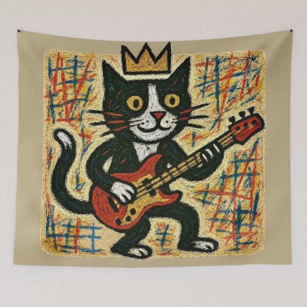 Item preview, Expressive Crown Cat Guitarist - Abstract Music Art designed and sold by Myra365Art.