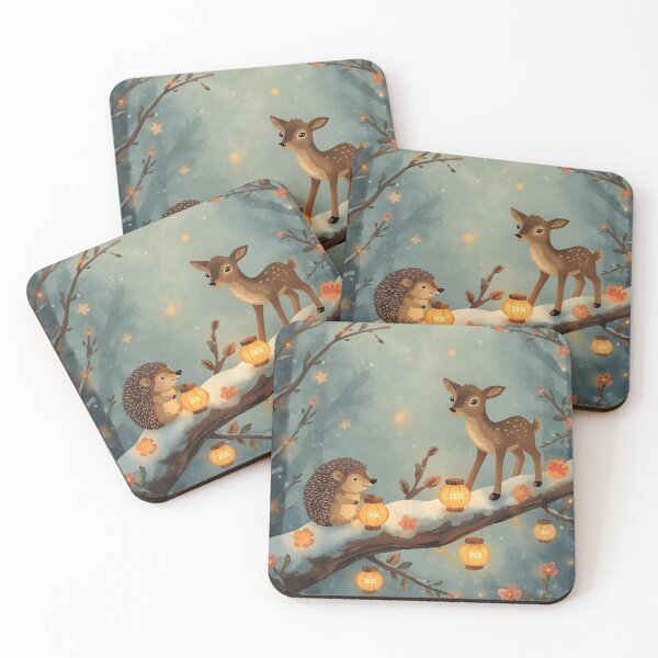 Item preview, New Year 2026 Woodland Deer & Hedgehog • Whimsical Wish Lantern Art designed and sold by WildlifeWhimsy.