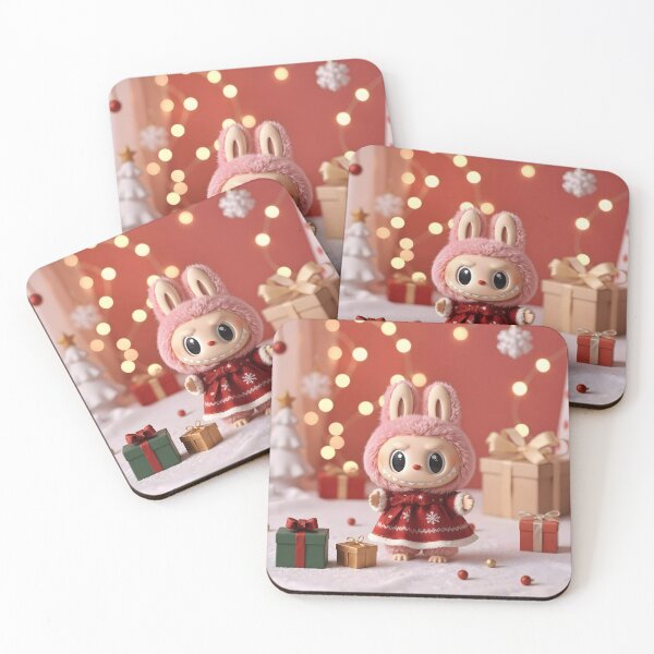 Item preview, Cute Pink Labubu girl in Festive Dress Among Christmas Gifts designed and sold by EmeraldeaDesign.