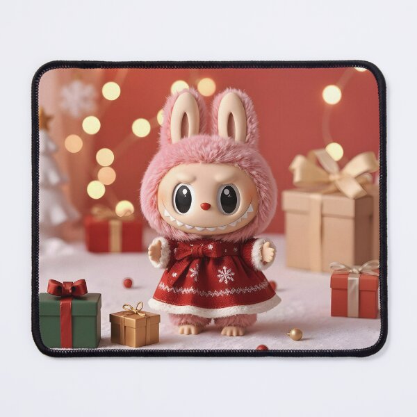 Item preview, Cute Pink Labubu girl in Festive Dress Among Christmas Gifts designed and sold by EmeraldeaDesign.
