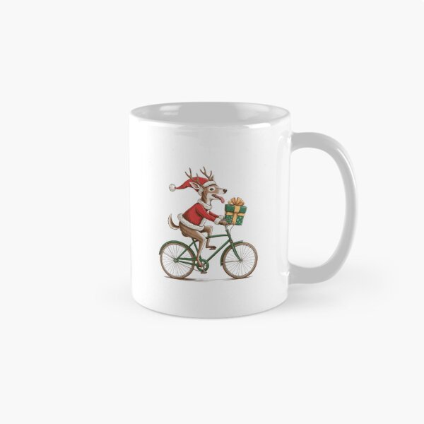 Item preview, Santa Deer Riding a Green Bicycle with Gift – Cute Christmas Reindeer Design designed and sold by PrintoraSpirit.