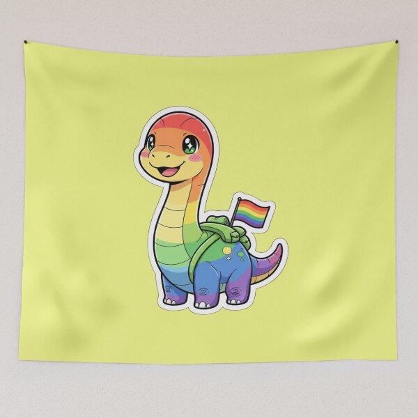 Item preview, Adorable Kawaii Rainbow Brontosaurus Dinosaur Carrying a Pride Flag Backpack Cute Dinosaur Sticker and Gift designed and sold by bvdesignart.