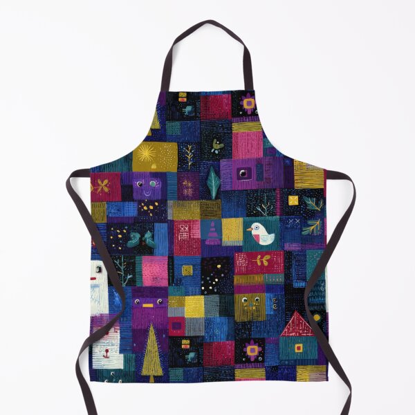 Item preview, Whimsical abstract holiday patchwork pattern with bird, trees and geometric blocks designed and sold by dawnleblanc55.