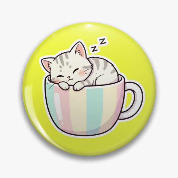Item preview, Super Cute Sleeping Kawaii Cat Kitten in a Pastel Rainbow Striped Teacup Cozy Naptime Chibi Cat Sticker and Gift designed and sold by bvdesignart.