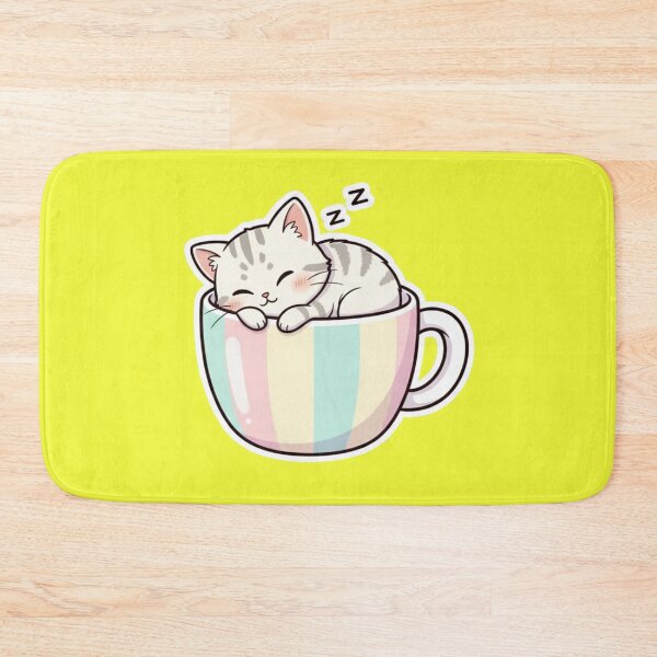 Item preview, Super Cute Sleeping Kawaii Cat Kitten in a Pastel Rainbow Striped Teacup Cozy Naptime Chibi Cat Sticker and Gift designed and sold by bvdesignart.
