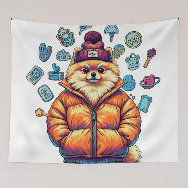 Item preview, Trendy Urban Dog Mascot: Pomeranian in Winter Streetwear. designed and sold by HypeHoundz.