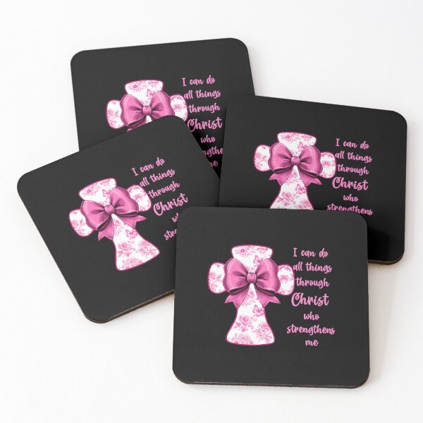 Item preview, I Can Do All Things Through Christ Pink Toile Cross And Bow designed and sold by RuthSheila.