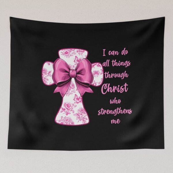 Item preview, I Can Do All Things Through Christ Pink Toile Cross And Bow designed and sold by RuthSheila.