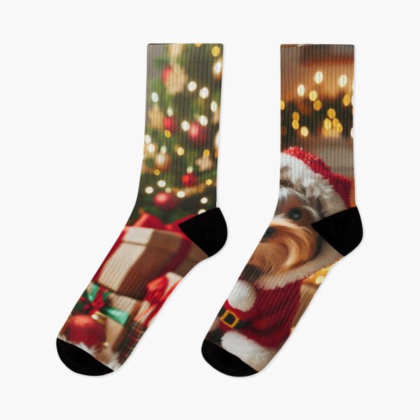 Item preview, Yorkshire Terrier in Festive Santa Outfit designed and sold by Wags & Tails.