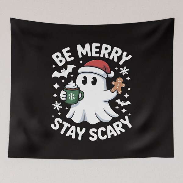Item preview, Be Merry Stay Scary Santa Ghost Christmas Halloween designed and sold by ForestMmost.