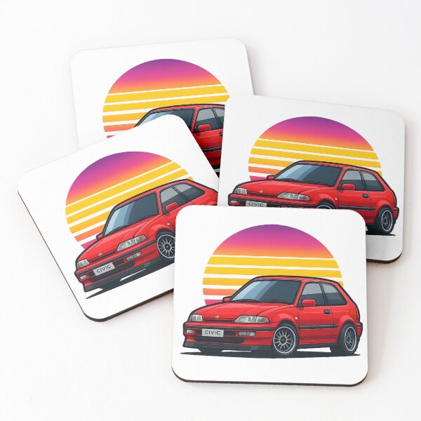 Item preview, Red Retro Civic Hatchback JDM Car Art designed and sold by Joyfulimaginery.