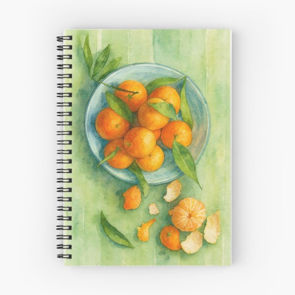 Item preview, Mandarin Still Life in a Blue Bowl — Tangerine Green Watercolor Stripes Background designed and sold by Pacika.