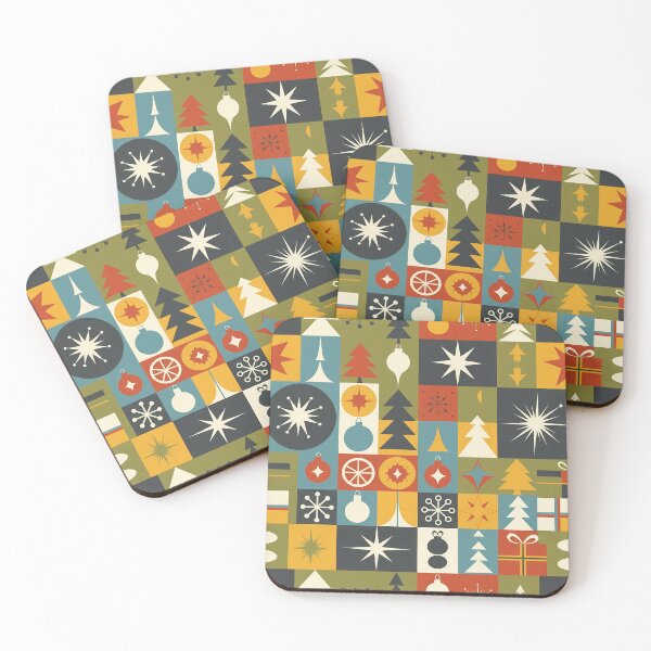 Item preview, Retro Christmas Pattern | Mid Century Holiday Design | Green Orange Yellow Trees & Ornaments for T-Shirts, Stickers, Wall Art, Wrapping Paper & More designed and sold by DesignWorld8.