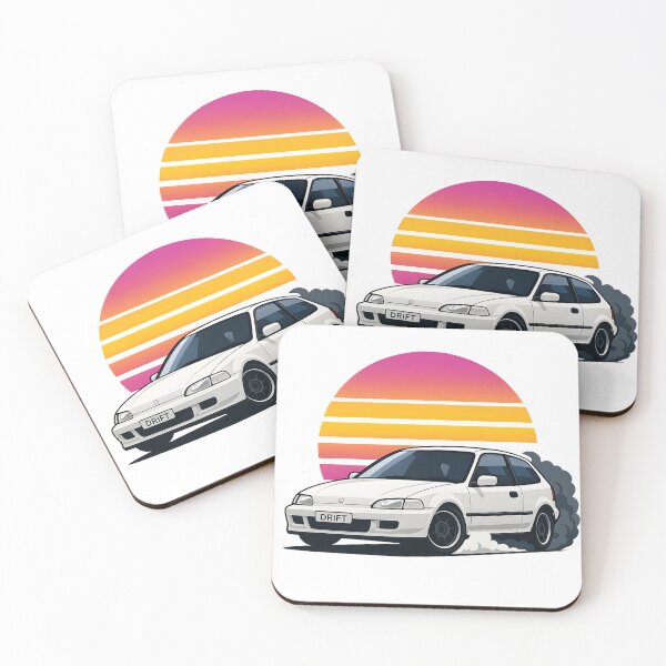 Item preview, White Retro Civic Hatchback JDM Car Art designed and sold by Joyfulimaginery.