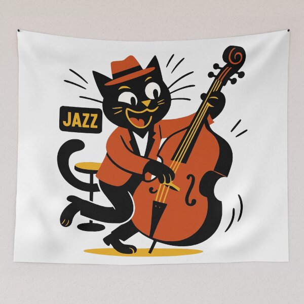 Item preview, Retro Jazz Cat with Double Bass designed and sold by Goomez Art.