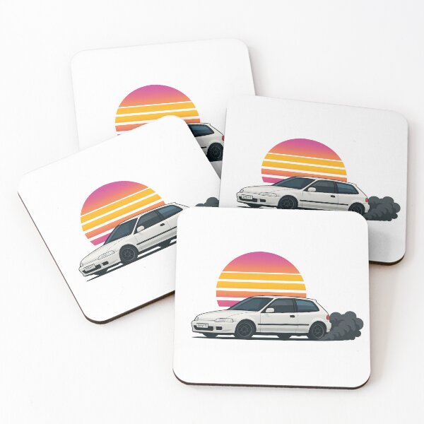 Item preview, White Retro Civic Hatchback JDM Car Art designed and sold by Joyfulimaginery.