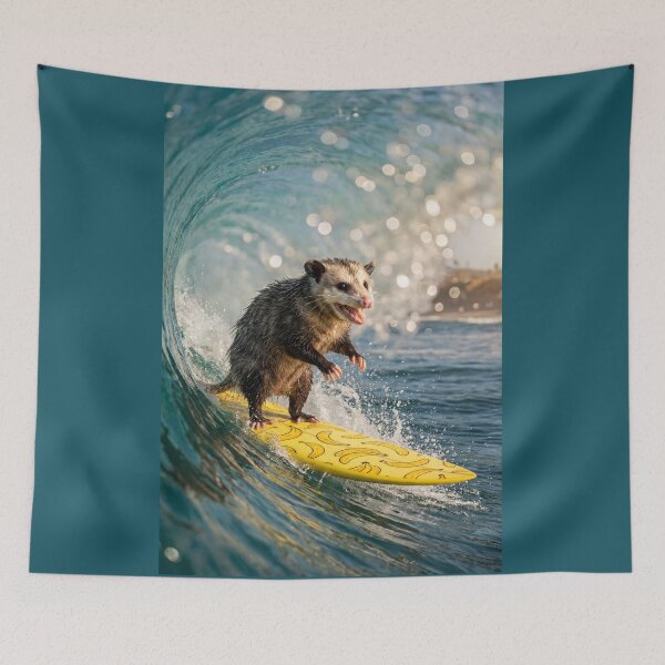 Item preview, Surfin' Opossum Rides His Banana Board at Mavericks designed and sold by Tridentulus.