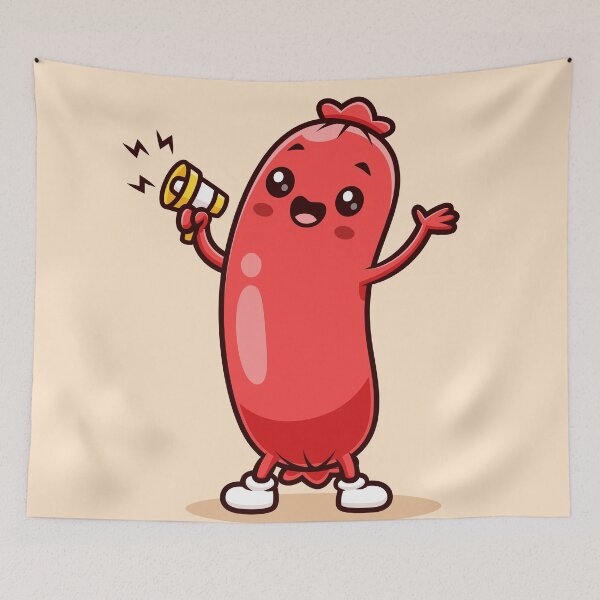 Item preview, Cute Sausage Holding Megaphone – Cartoon Vector Icon Illustration (Food & Technology Theme) designed and sold by hjian8219.