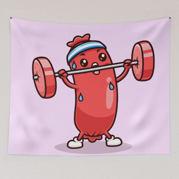 Item preview, Cute Sausage Lifting Barbell – Cartoon Vector Icon Illustration (Food & Sport Theme) designed and sold by hjian8219.