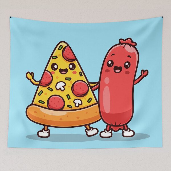 Item preview, Cute Sausage with Pizza – Cartoon Vector Icon Illustration (Food & Fun Theme) designed and sold by hjian8219.